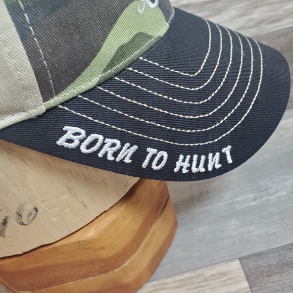Born to Hunt Camo & Black Adjustable Hat Cap Hunting Deer Camouflage Green - Picture 6 of 11